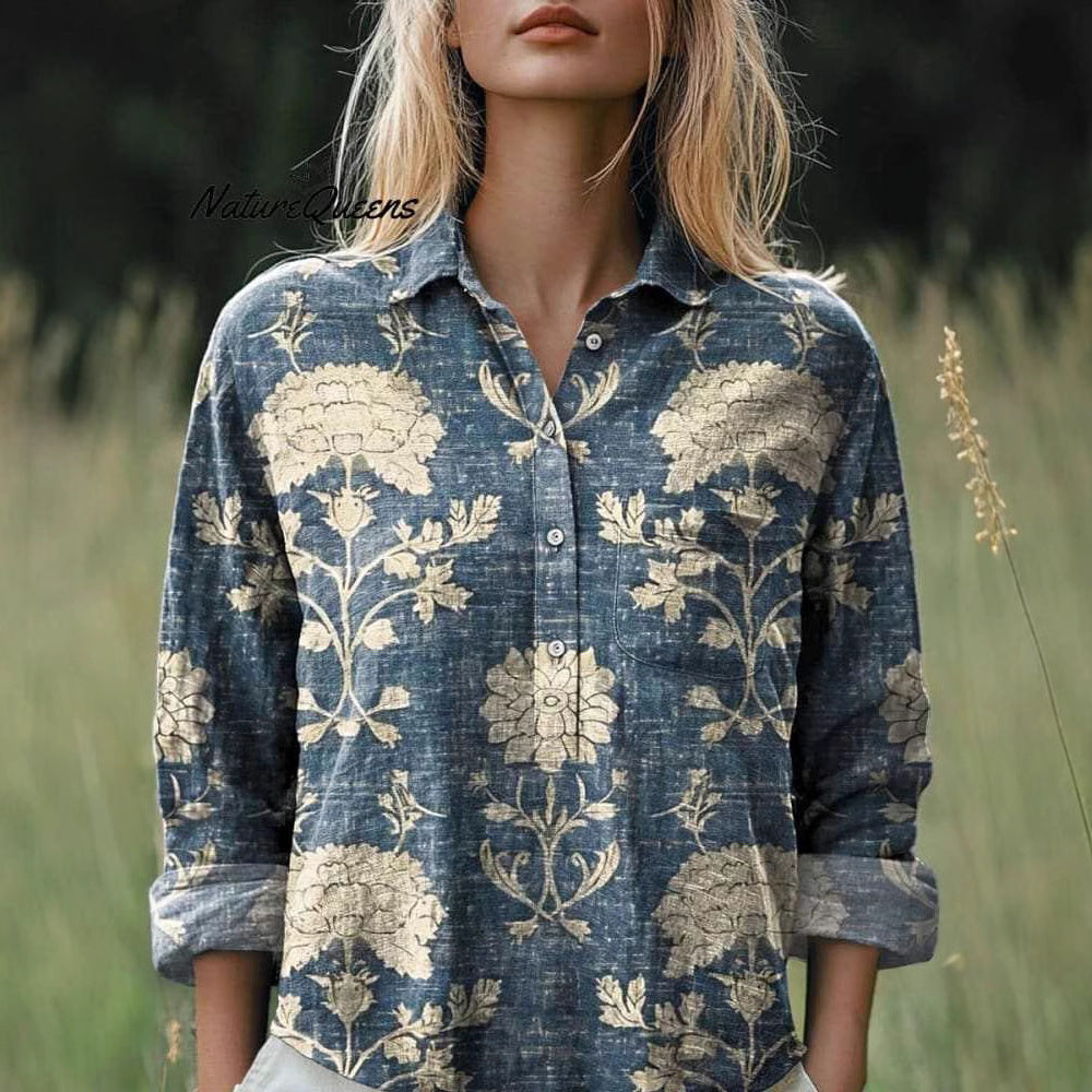 Fashion All-matching Printed Casual Half-open Lapel Shirt