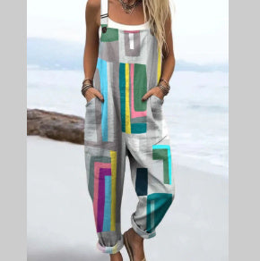 Women's Printed Pocket Wide Leg One-piece Trousers