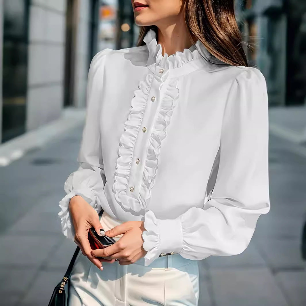 European And American Women's Clothing Shirt Ruffled All-match