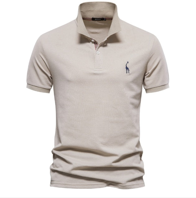 Deer Embroidered Men's T-shirt Solid Color Polo Collar Basic Style Short-sleeved Shirt Men