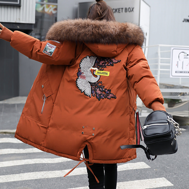 Mid-length Large Fur Collar Down Coat Plus Size Korean Student Loose Padded Padded Jacket Women