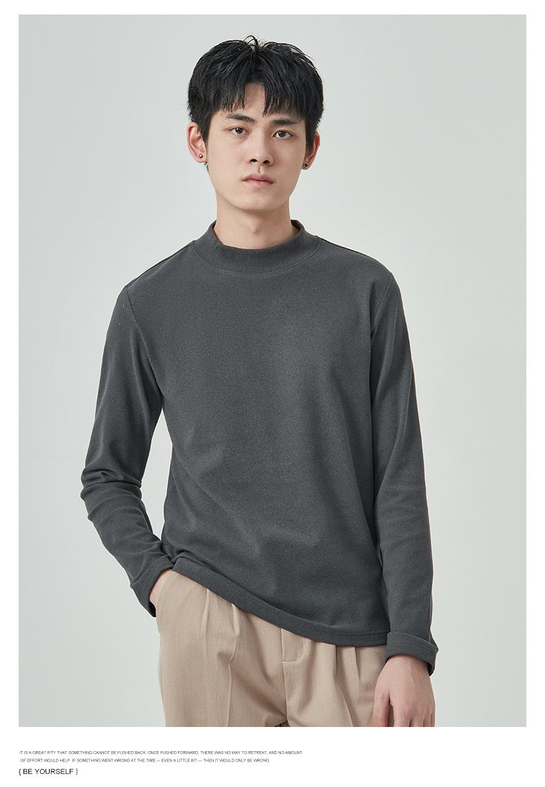 Autumn And Winter Men's High Quality Dralon Half-high Collar Long Sleeves T-shirt