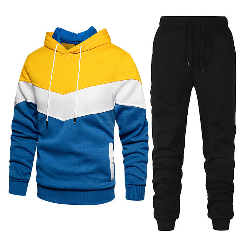 Fashion Colorblock Stitching Suit Hooded Running Outdoors Sports Cross-border Suit Men's Sweater