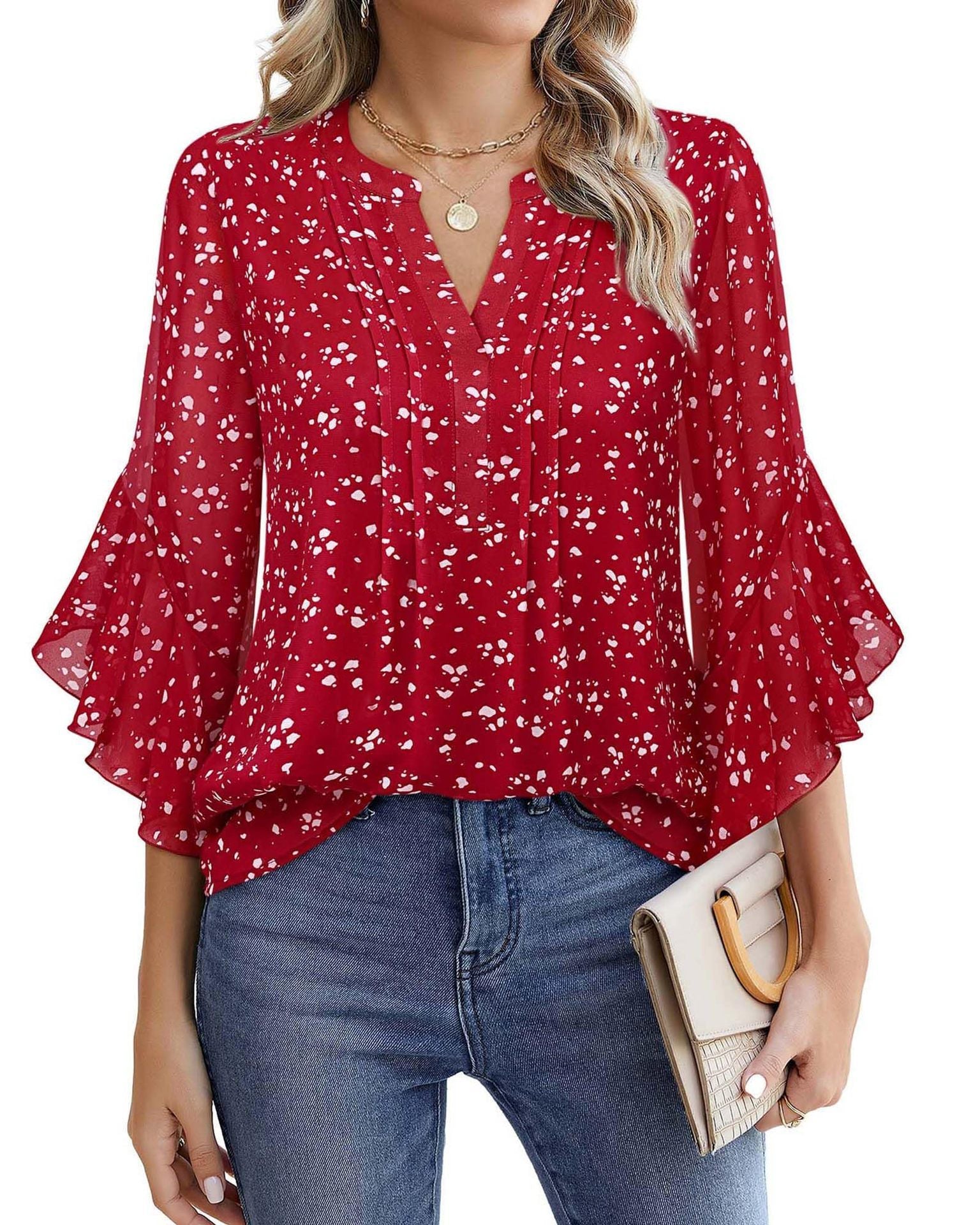 Lotus Leaf 34 Sleeve Top Solid Color Fashion
