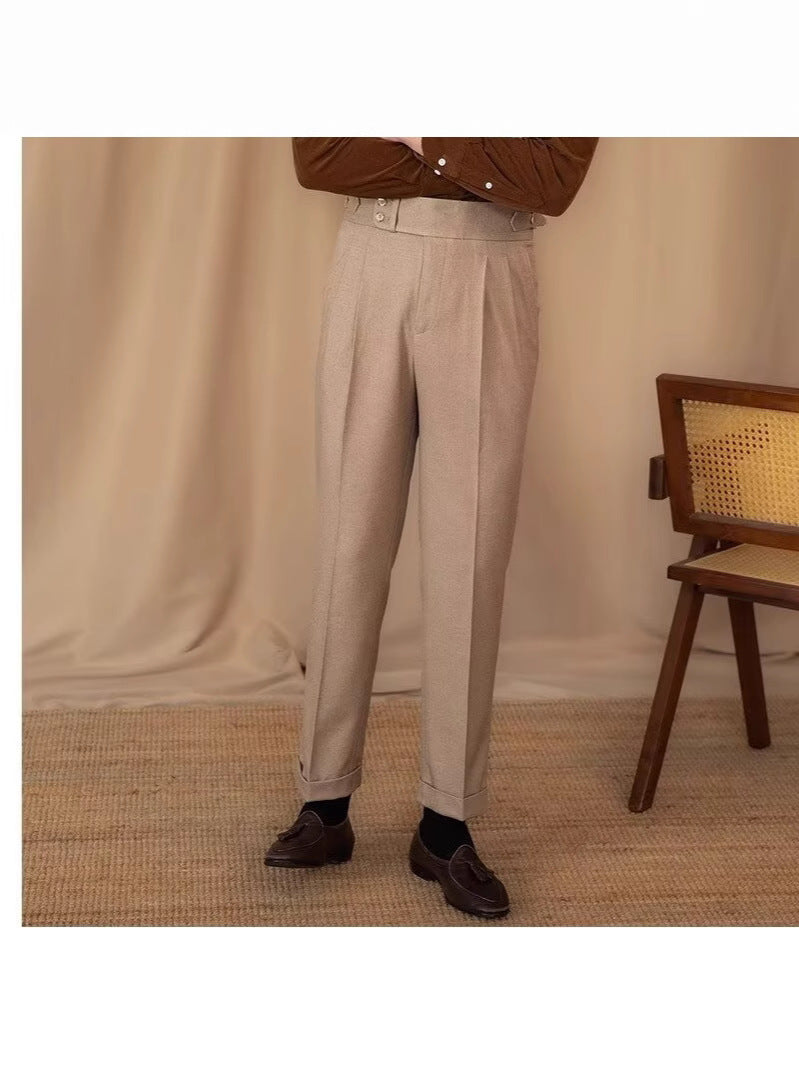 Men's Adjustable Buckle High Waist Straight Casual Suit Pants
