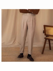 Men's Adjustable Buckle High Waist Straight Casual Suit Pants