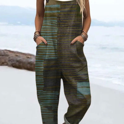Women's Printed Pocket Wide Leg One-piece Trousers
