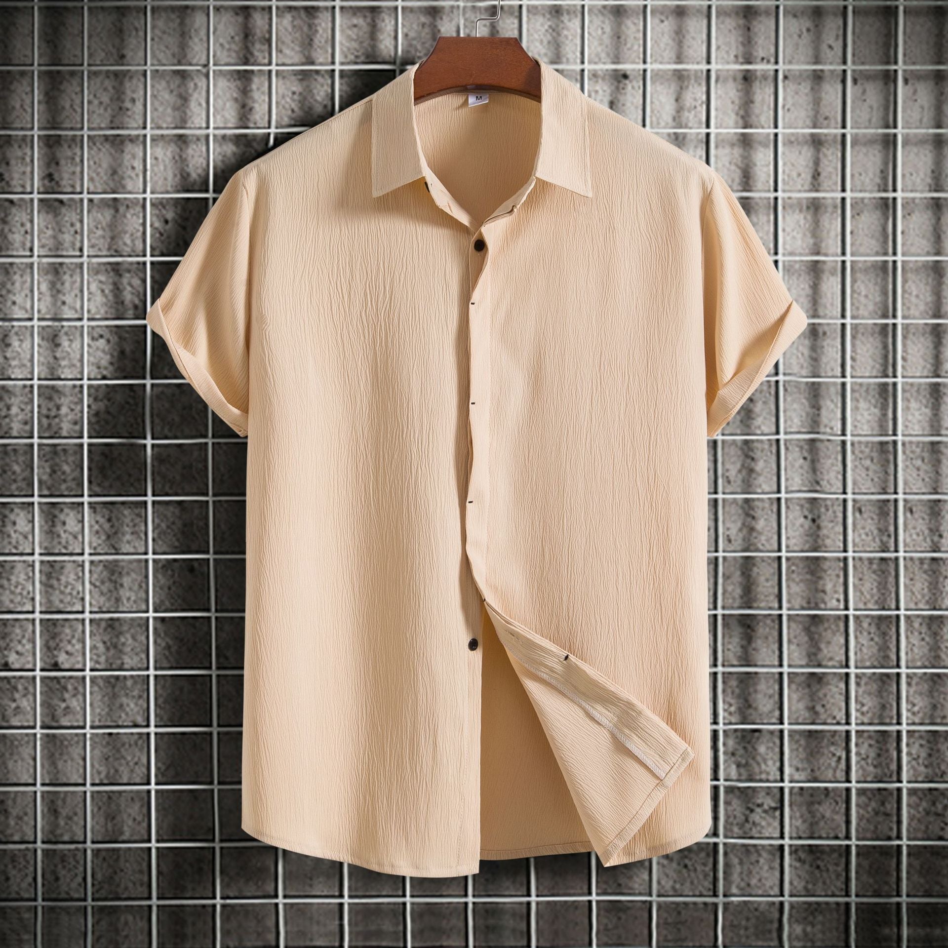Summer New Men's Short-sleeved Shirt Loose Solid Color Buttons Short Sleeve