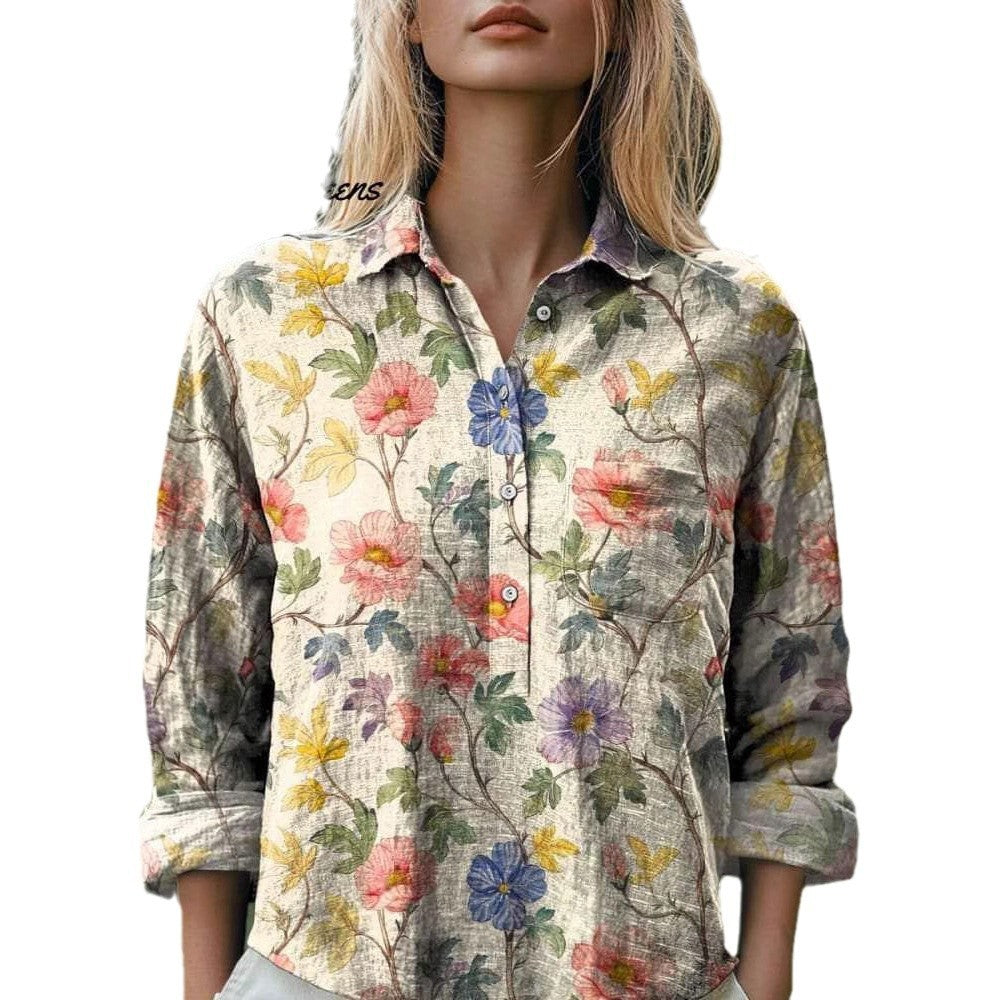 Fashion All-matching Printed Casual Half-open Lapel Shirt