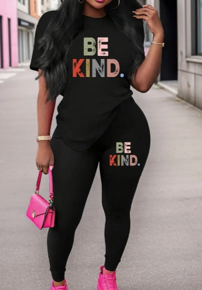 Women's  Printed Round Neck T-Shirt And Leggings Set