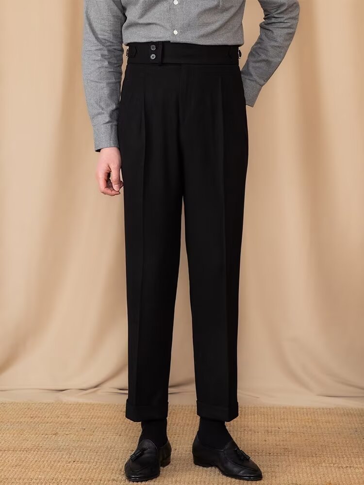 Men's Adjustable Buckle High Waist Straight Casual Suit Pants