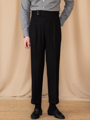 Men's Adjustable Buckle High Waist Straight Casual Suit Pants