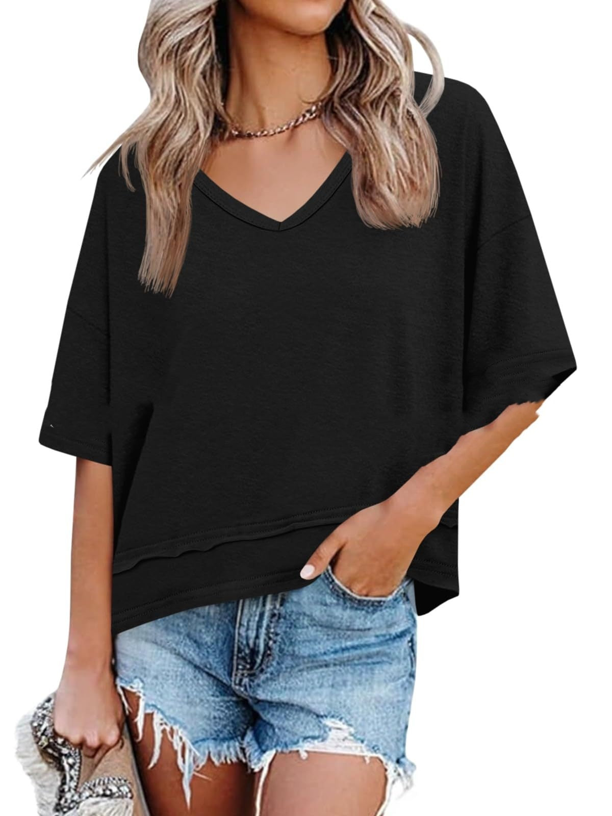 Casual Dignified Sense Of Design Solid Color Short Sleeve