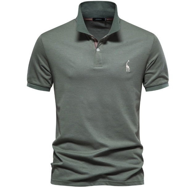 Deer Embroidered Men's T-shirt Solid Color Polo Collar Basic Style Short-sleeved Shirt Men