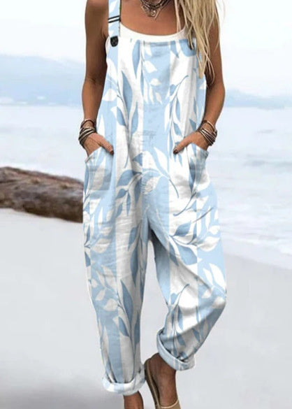 Women's Printed Pocket Wide Leg One-piece Trousers