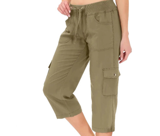 Women's Solid Color Drawstring Fitness Running Cropped Pants