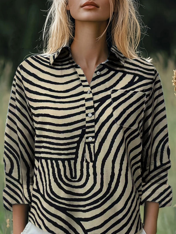 Fashion All-matching Printed Casual Half-open Lapel Shirt