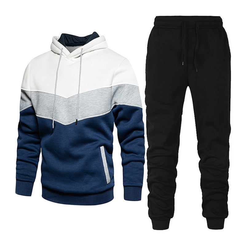 Fashion Colorblock Stitching Suit Hooded Running Outdoors Sports Cross-border Suit Men's Sweater