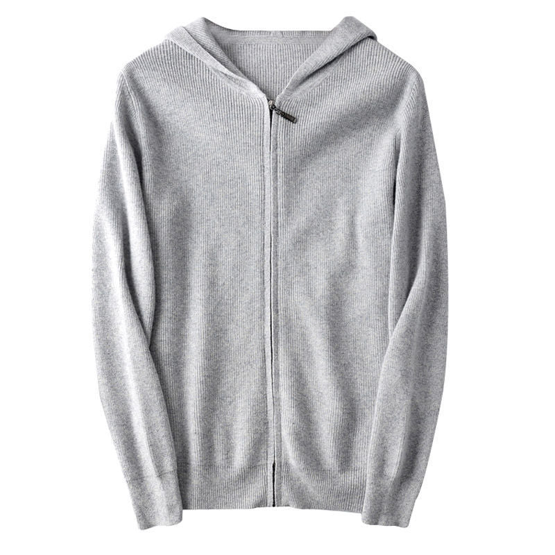 Men's Zipper Solid Color Hooded Sweater Cardigan