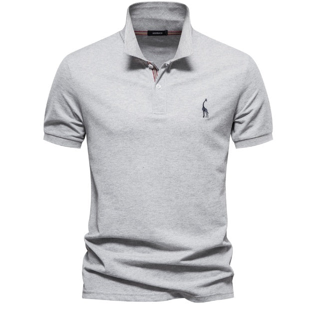 Deer Embroidered Men's T-shirt Solid Color Polo Collar Basic Style Short-sleeved Shirt Men