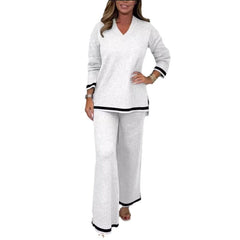 Autumn And Winter Temperament Leisure Solid Color Knitted Long Sleeve Trousers Suit