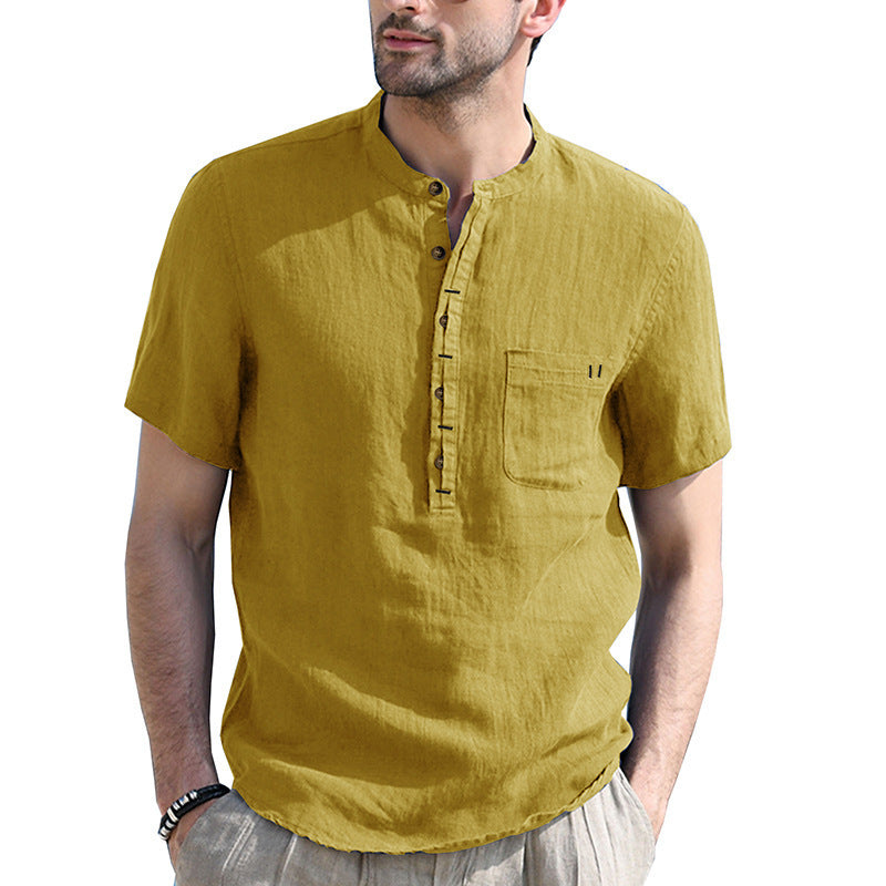 Men's Fashion Casual Solid Color Short-sleeved Shirt