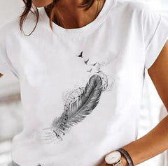 Women's T-shirt Green Blue Pink Printed Short Sleeve Casual Weekend