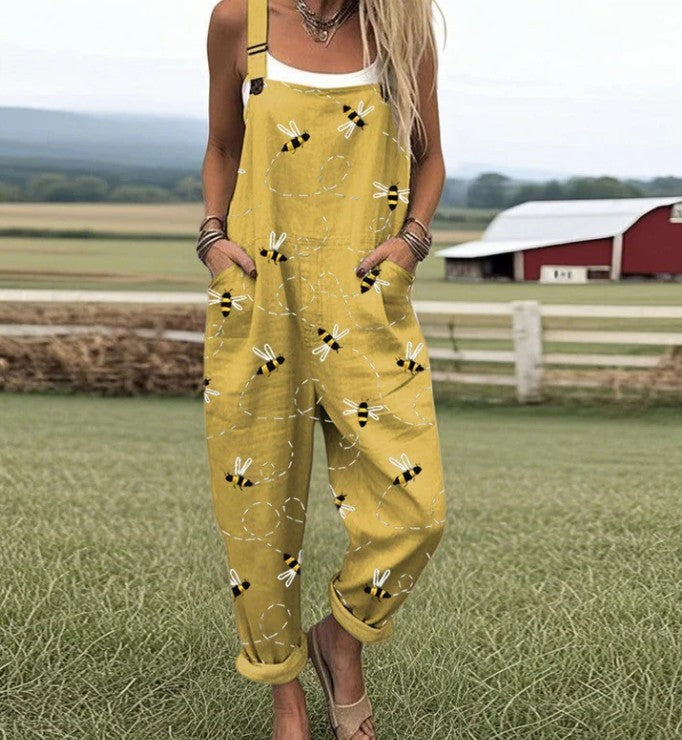 Women's Printed Pocket Wide Leg One-piece Trousers