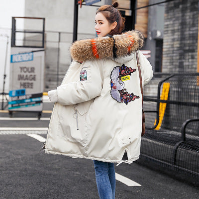 Mid-length Large Fur Collar Down Coat Plus Size Korean Student Loose Padded Padded Jacket Women