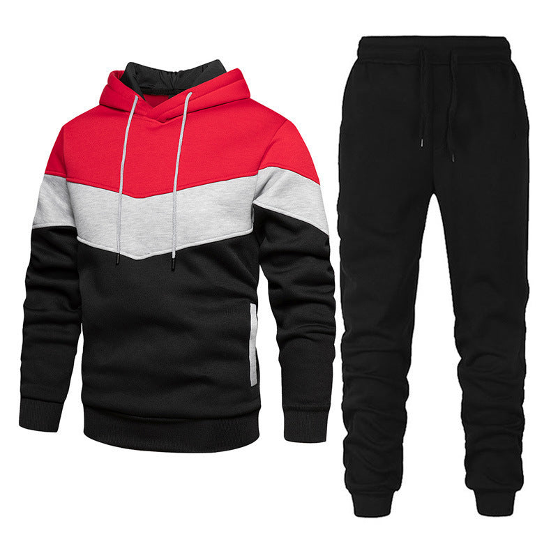 Fashion Colorblock Stitching Suit Hooded Running Outdoors Sports Cross-border Suit Men's Sweater
