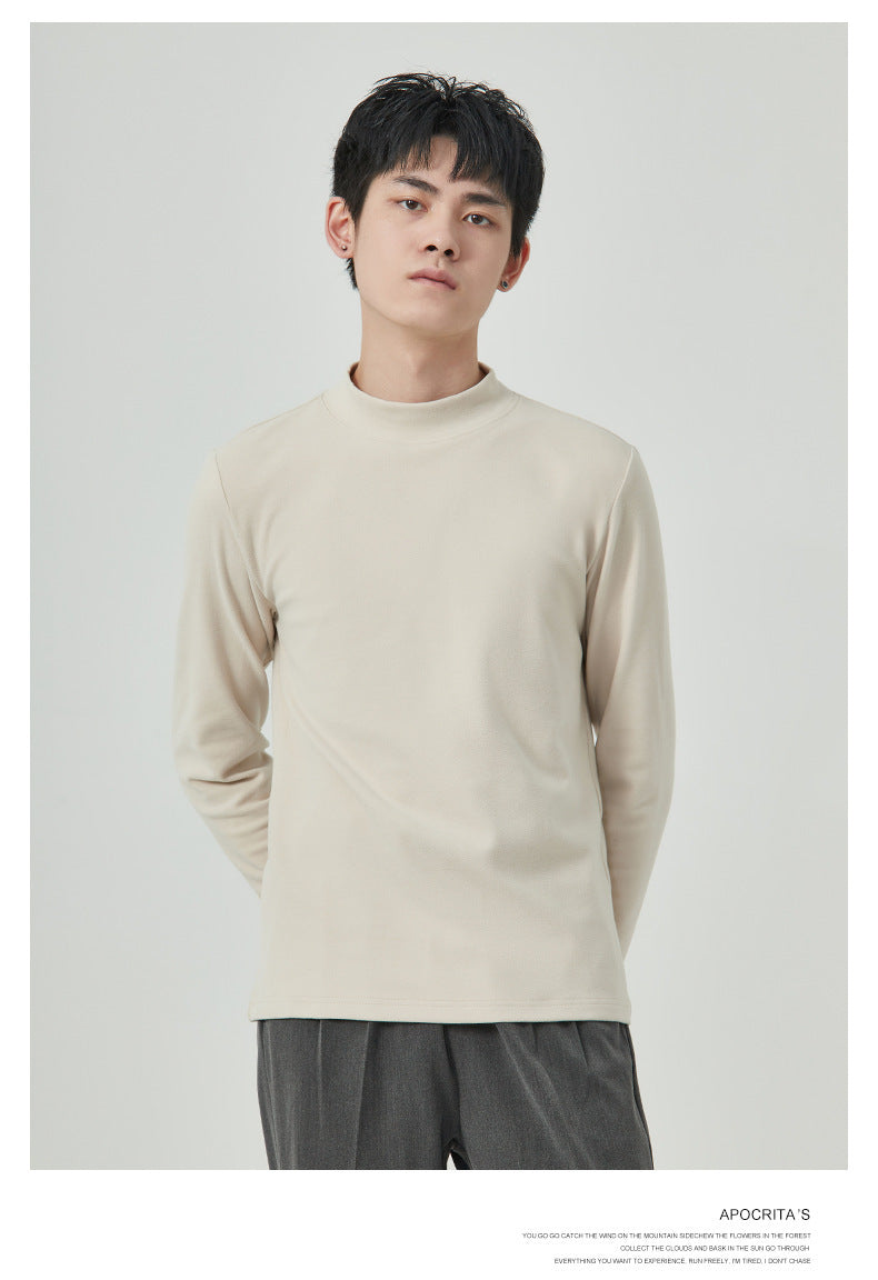 Autumn And Winter Men's High Quality Dralon Half-high Collar Long Sleeves T-shirt