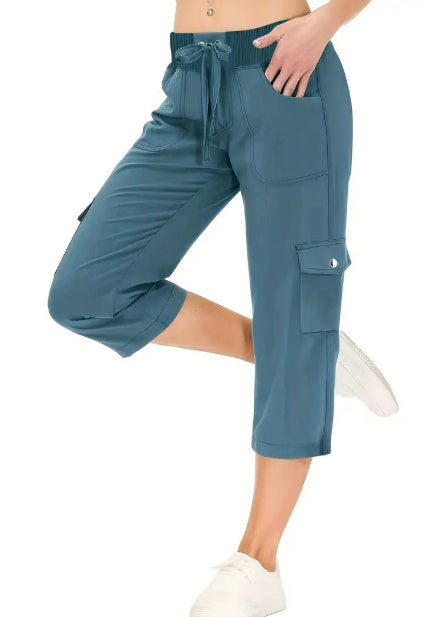 Women's Solid Color Drawstring Fitness Running Cropped Pants