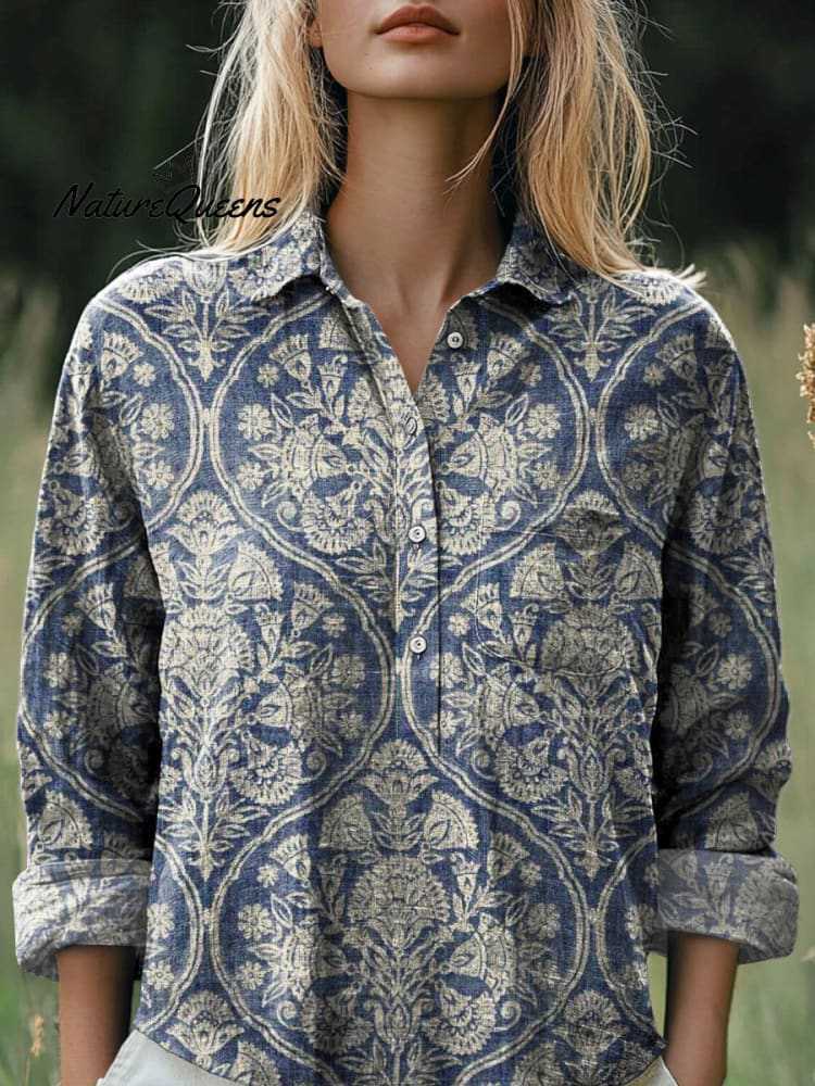 Fashion All-matching Printed Casual Half-open Lapel Shirt