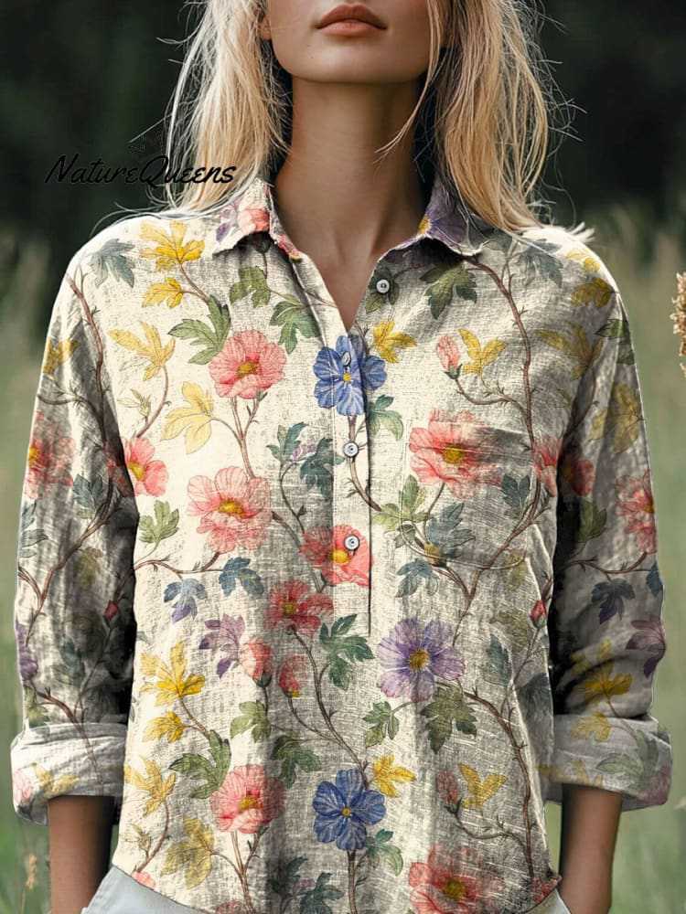 Fashion All-matching Printed Casual Half-open Lapel Shirt